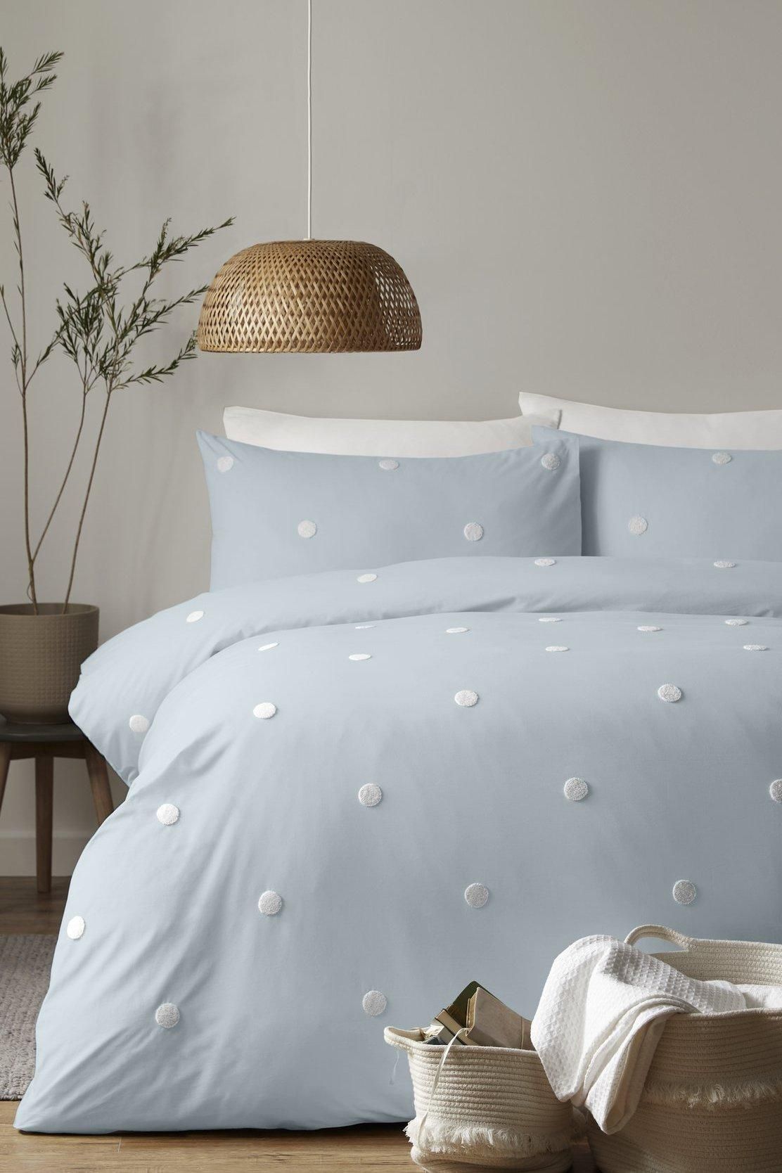 Appletree 'Dot Garden' 100% Cotton Embellished Duvet Cover Set in Duck Egg Blue