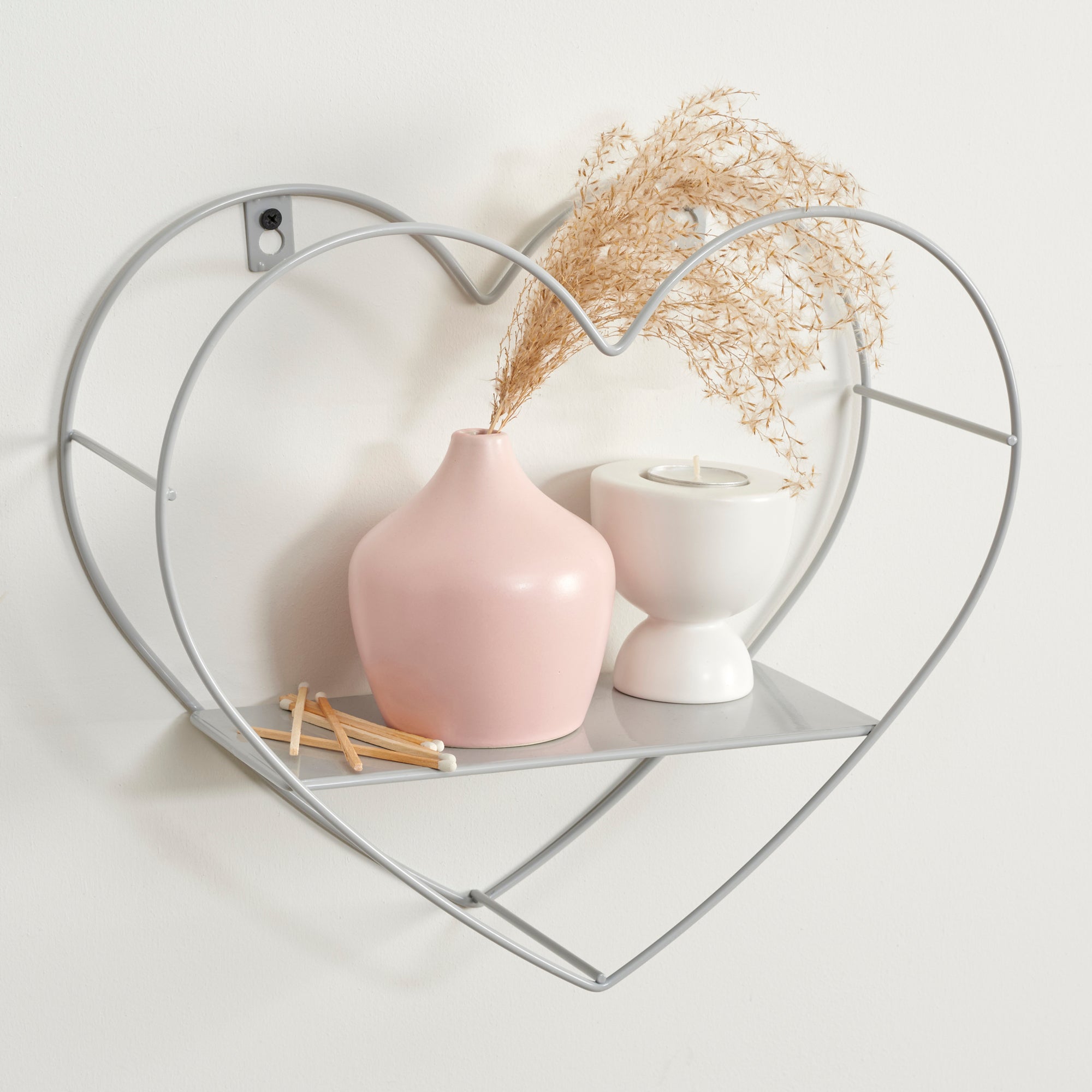 Grey Small Metal Heart Shelf Light Grey