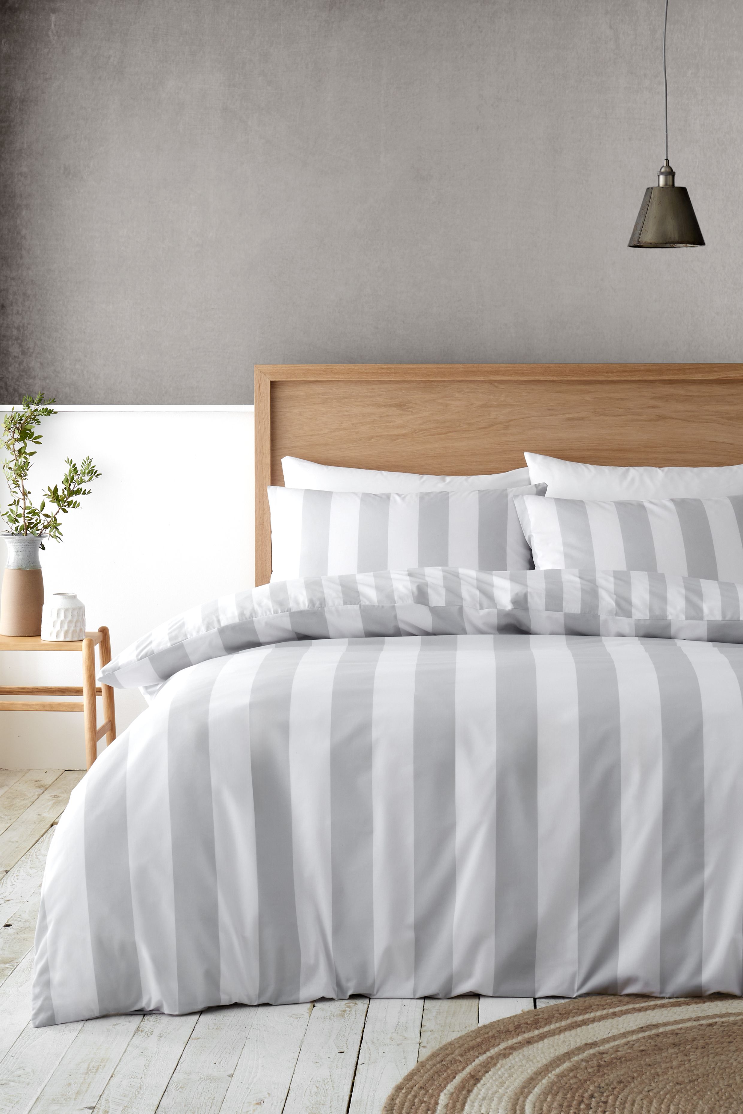 Catherine Lansfield 'Cove Stripe' Reversible Duvet Cover Set in Silver