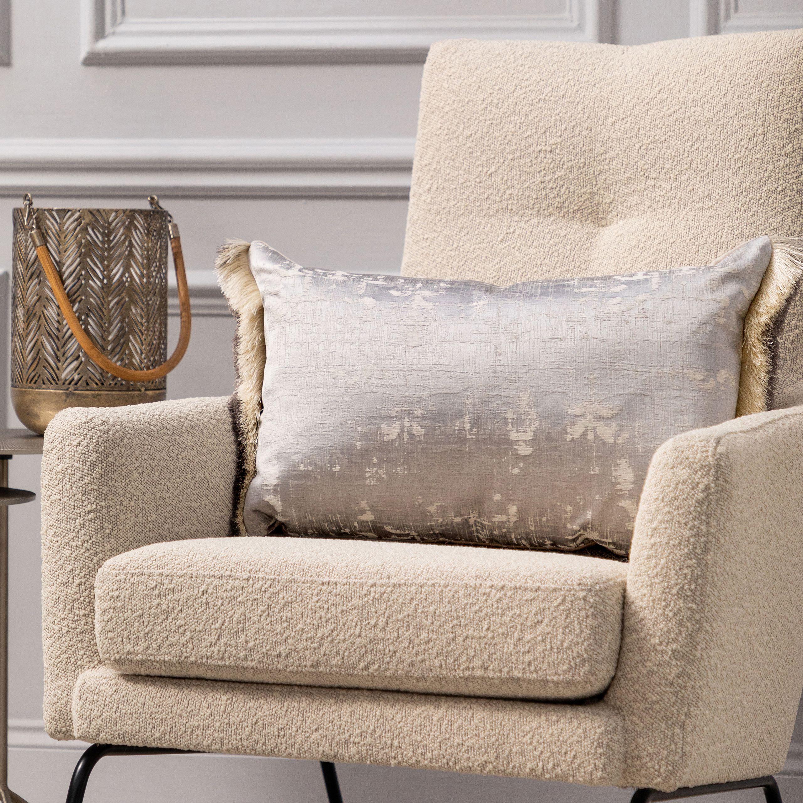 Voyage Maison Orta Abstract Fringed Cushion in Silver