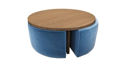 Woody Coffee Table and Nesting Stool Set in Bahama Cotton Matt Velvet - sofa.com