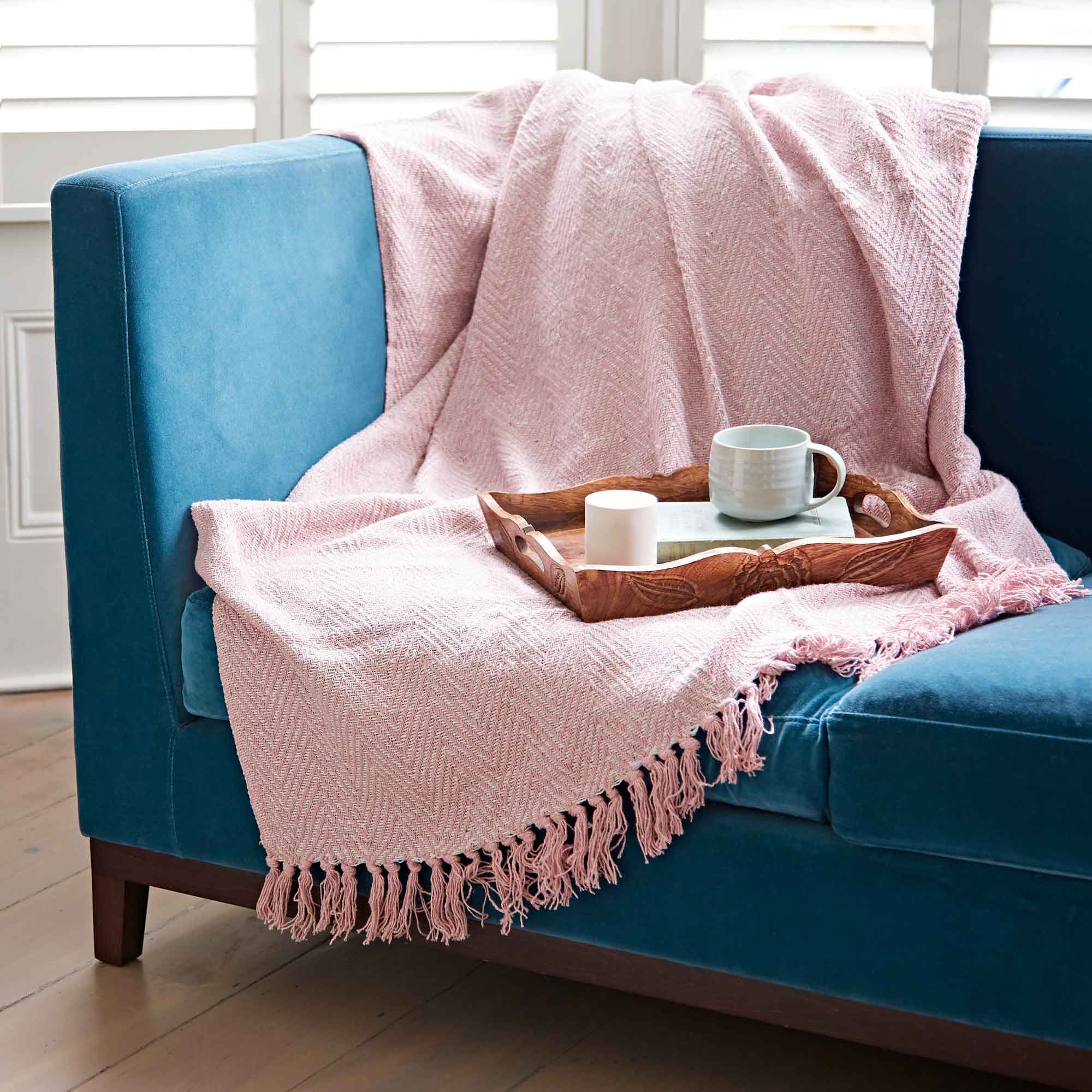 Paper High Chevron Repurposed Cotton Throw in Pink