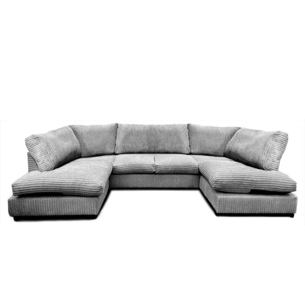 Bliss Furniture Jumbo Cord U Shaped Full Back Sofa Grey Modern Design, Super Comfy