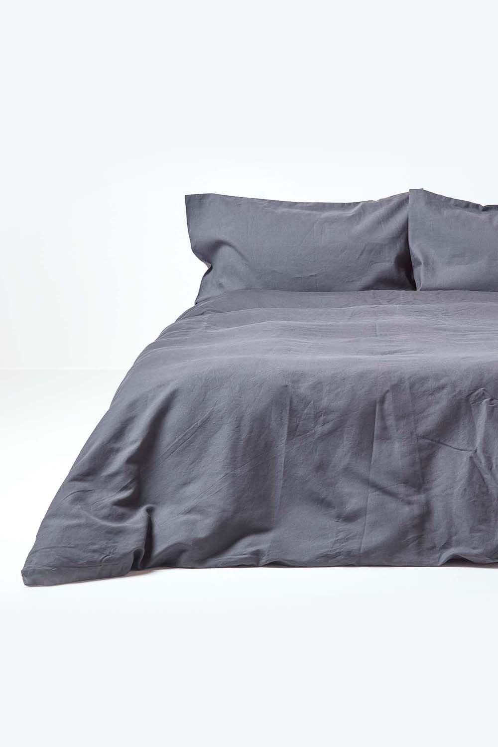 Homescapes Luxury Soft Plain Linen Duvet Cover Set in Dark Grey