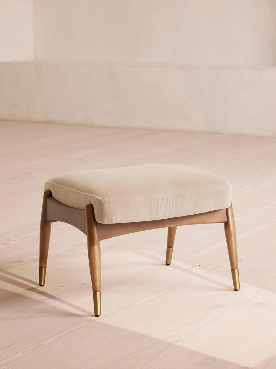 Theodore Oak Footstool, Velvet, Porcelain