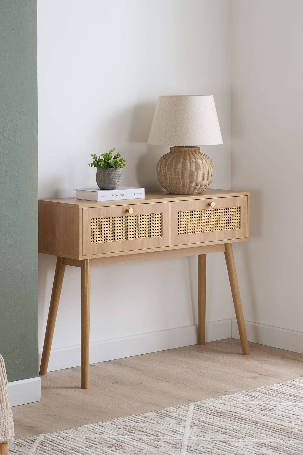 Birlea Croxley Console Table Oak Rattan Hall Dressing Table in Light Oak