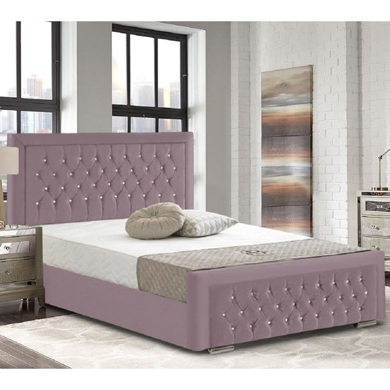 Lajatico Plush Velvet Upholstered Small Double Bed In Pink