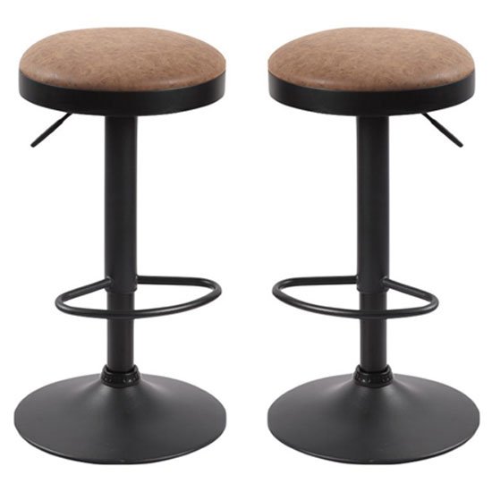 Remi Brown Leather Bar Stools With Black Base In A Pair
