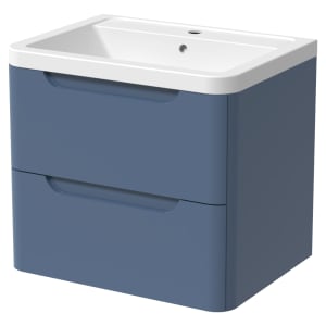 Wickes Malmo Misty Blue Wall Hung J Pull Vanity Unit & Basin - 600mm