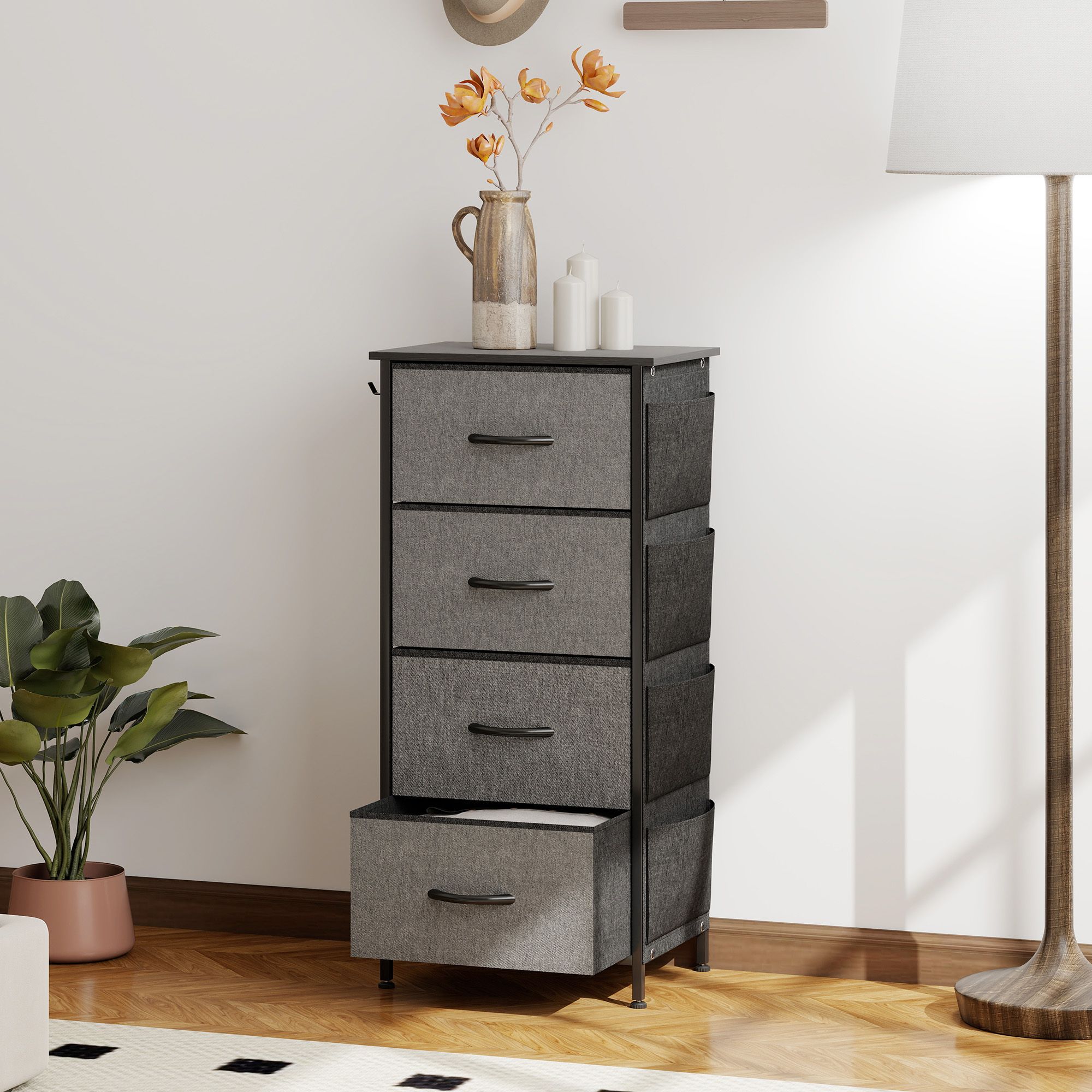 HOMCOM Fabric Chest of Drawers, Drawer Dresser for Bedroom in Dark Grey