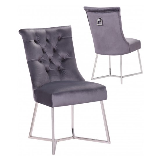 Bari Grey Velvet Dining Chairs In Pair