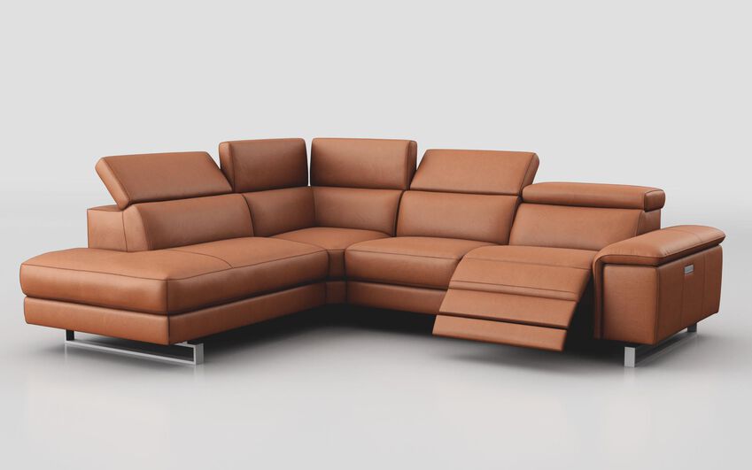 Orange Viserba 2 Corner 3 RHF Power Recliner with Power Head Tilt & LHF Chaise with Manual Head Tilt