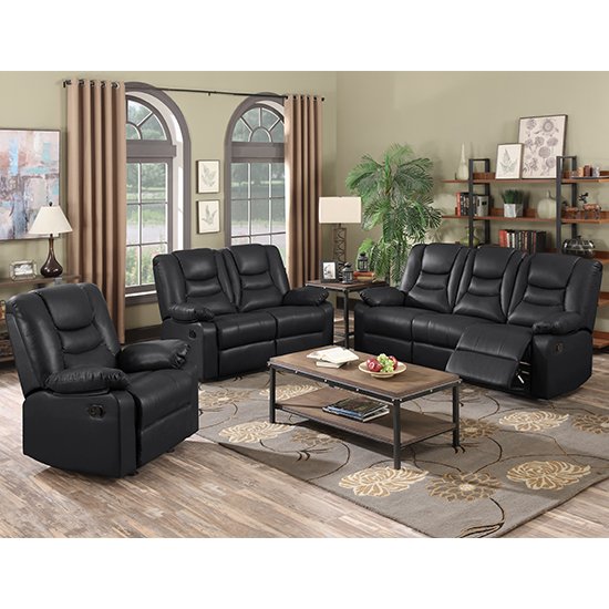 Gruis LeatherGel And PU Recliner Sofa Suite In Black