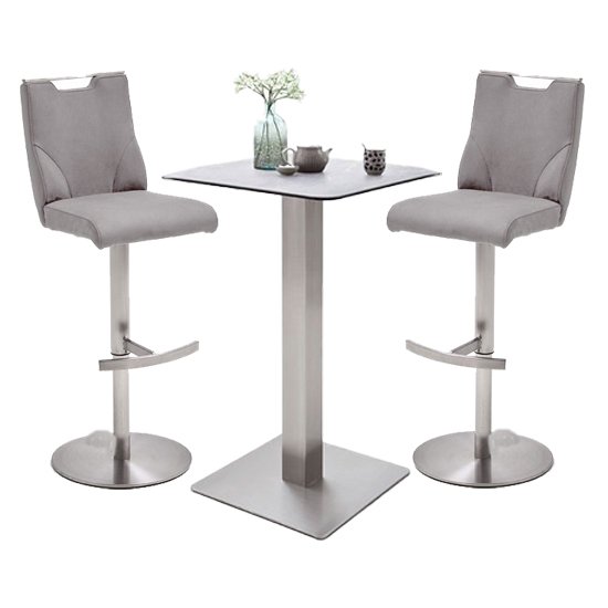 Soho Glass Bar Table With 2 Jiulia Ice Grey Stools