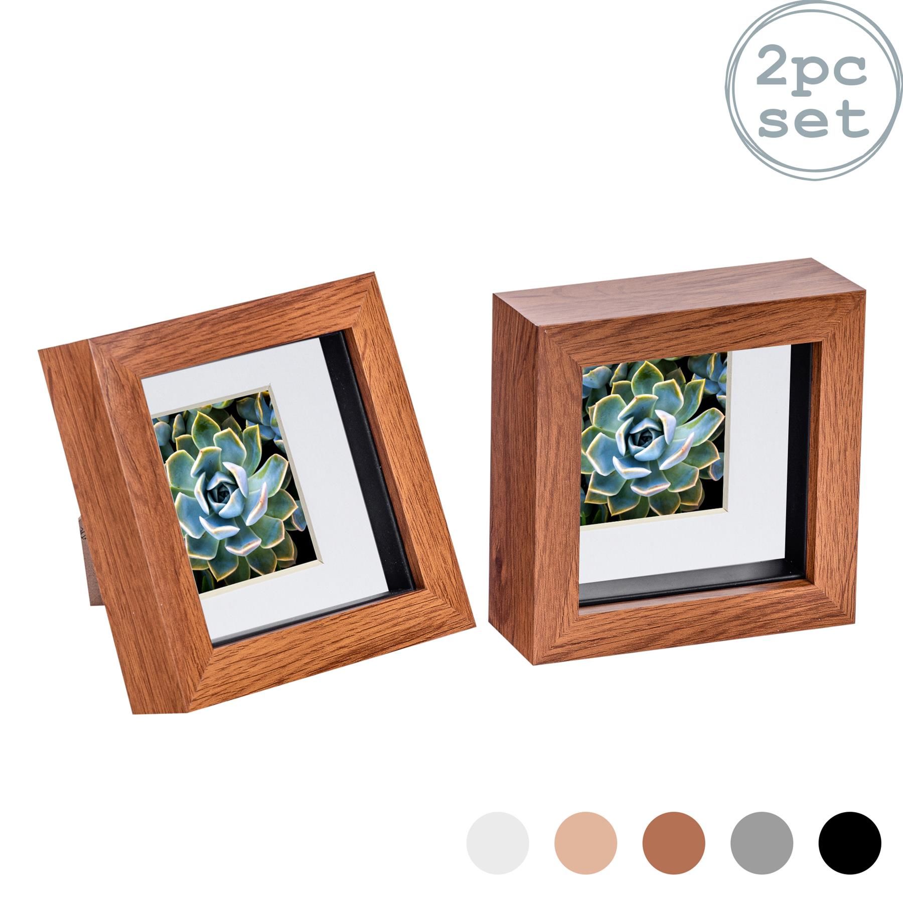 Nicola Spring 3D Box Photo Frames - 4 x 4" with 2 x 2" Mount - Ivory Mount - Pack of 2 in Dark Brown