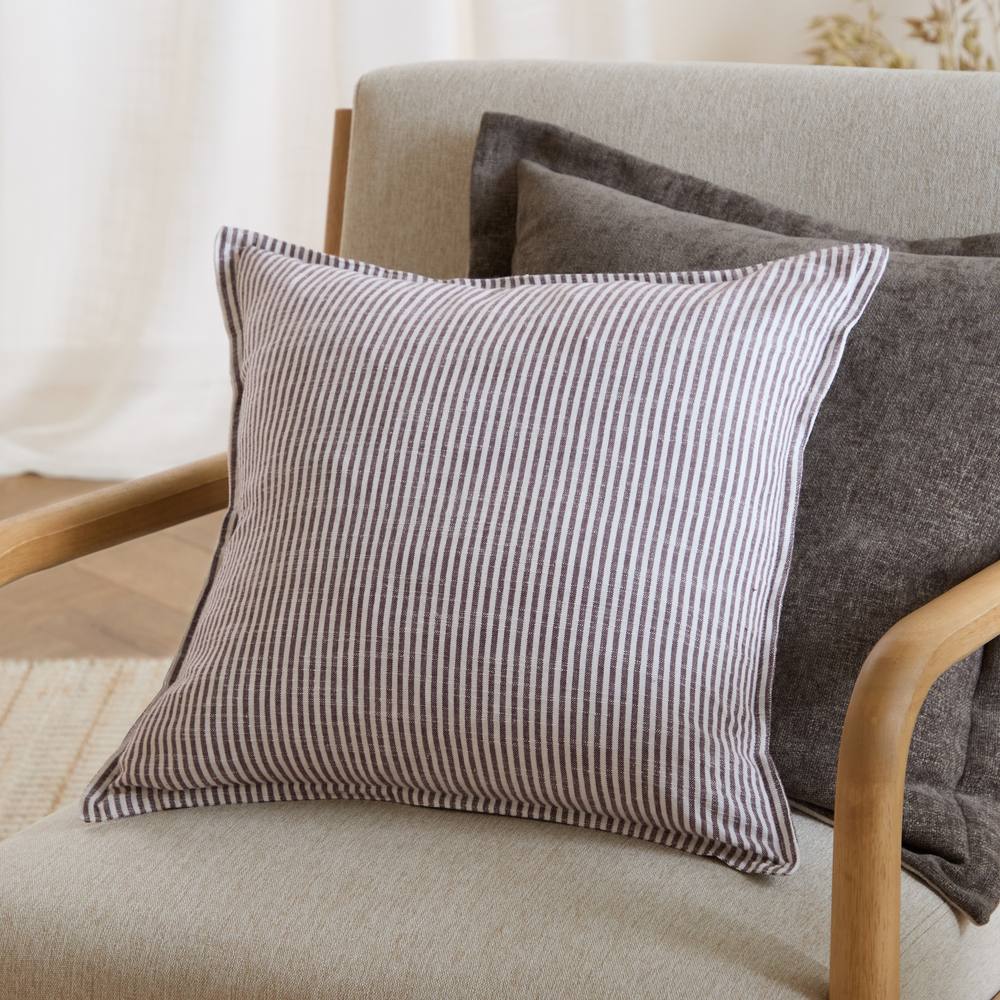 Yard Truro Stripe Reversible 100% Cotton Cushion in Chocolate