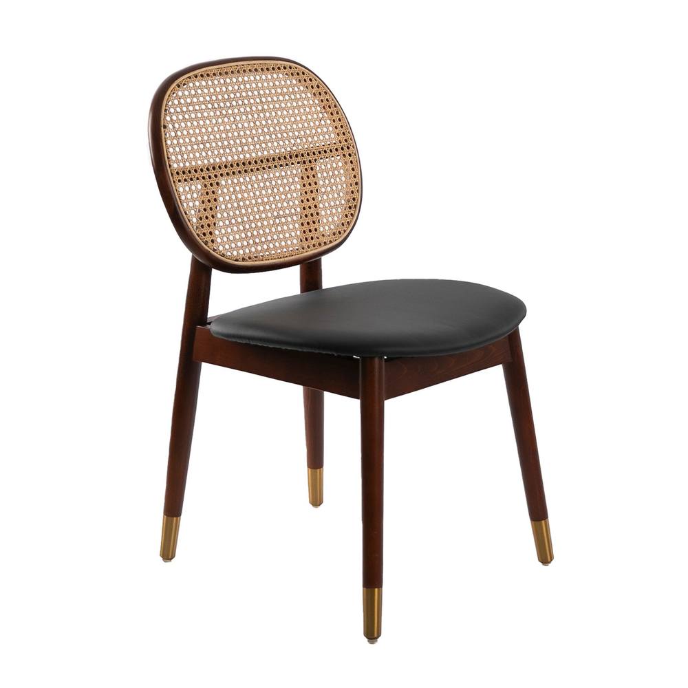 Angel Cerda Model Rattan Dining Chair Black Leatherette, Walnut