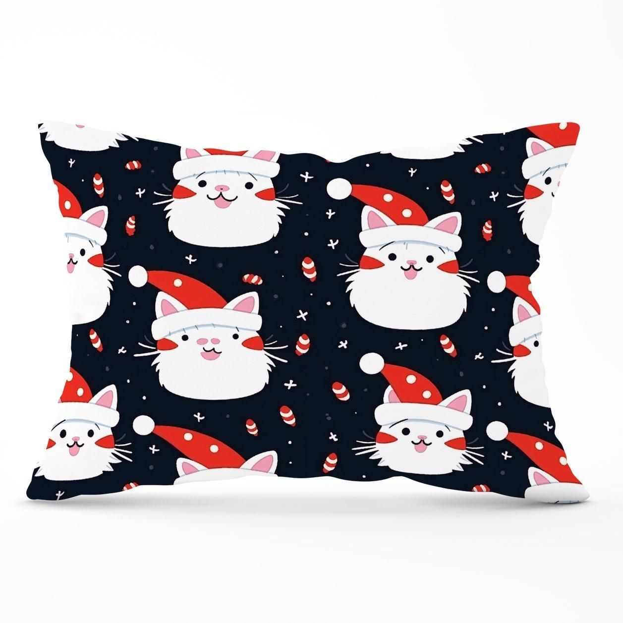 Warren Reed - Designer Cute Cats Wearing Santa Claus Hats Cushions in Red