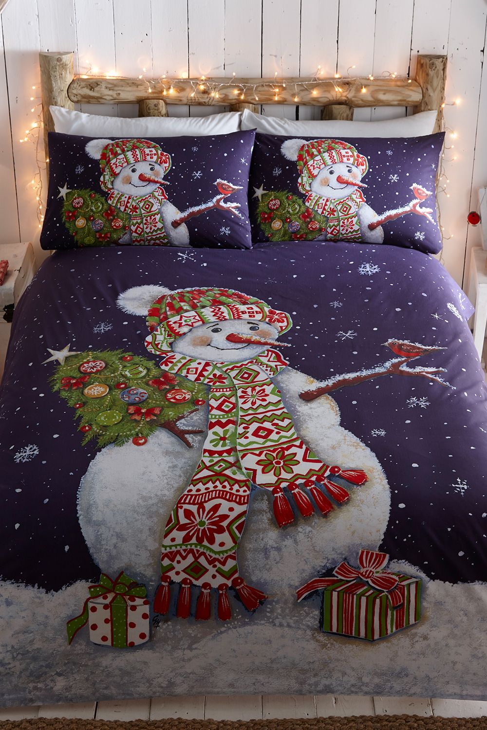 Portfolio Home Happy Snowman Duvet Cover & Pillowcases in Blue