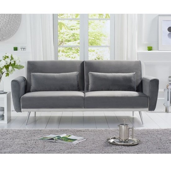 Millom Velvet Sofa Bed In Grey With Angled Metal Legs