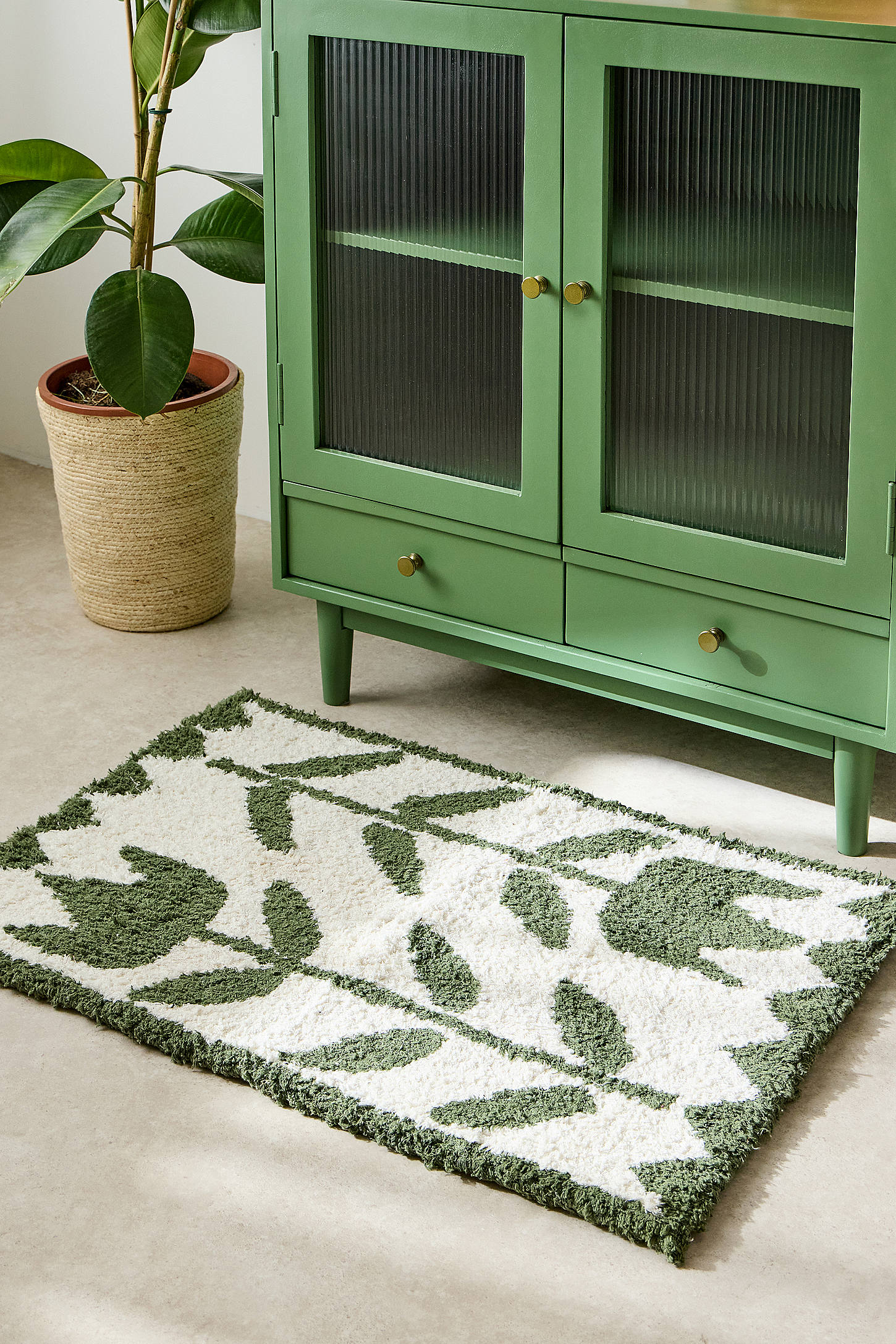Floral Shaggy 2x3ft / 60x90cm Rug - Green