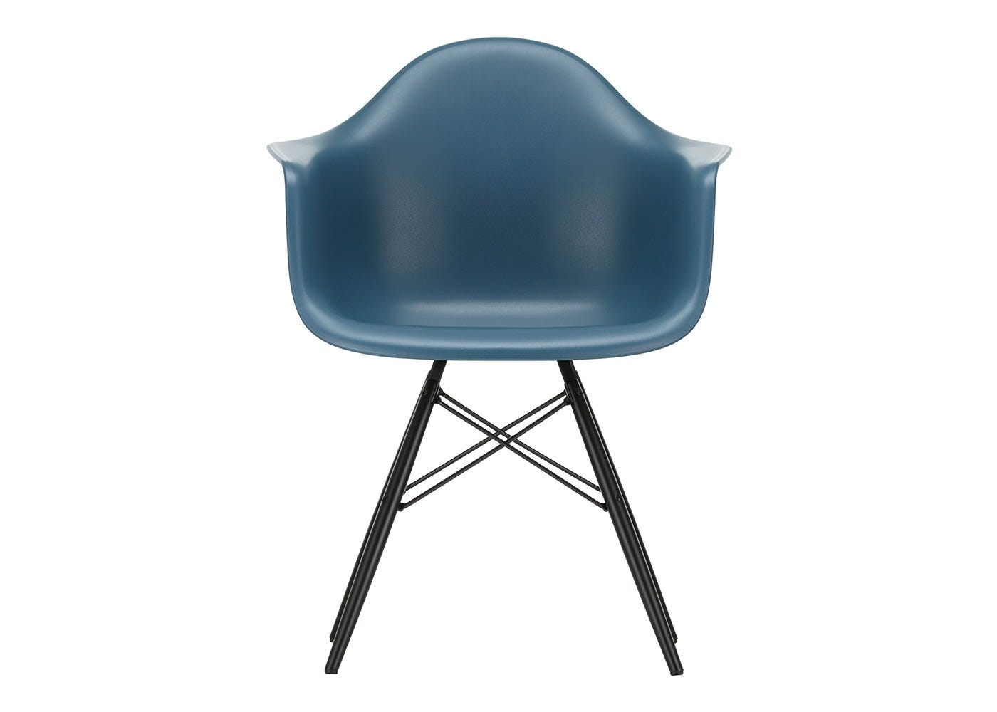 Vitra Eames DAW Armchair New Height Sea Blue Black Maple Base