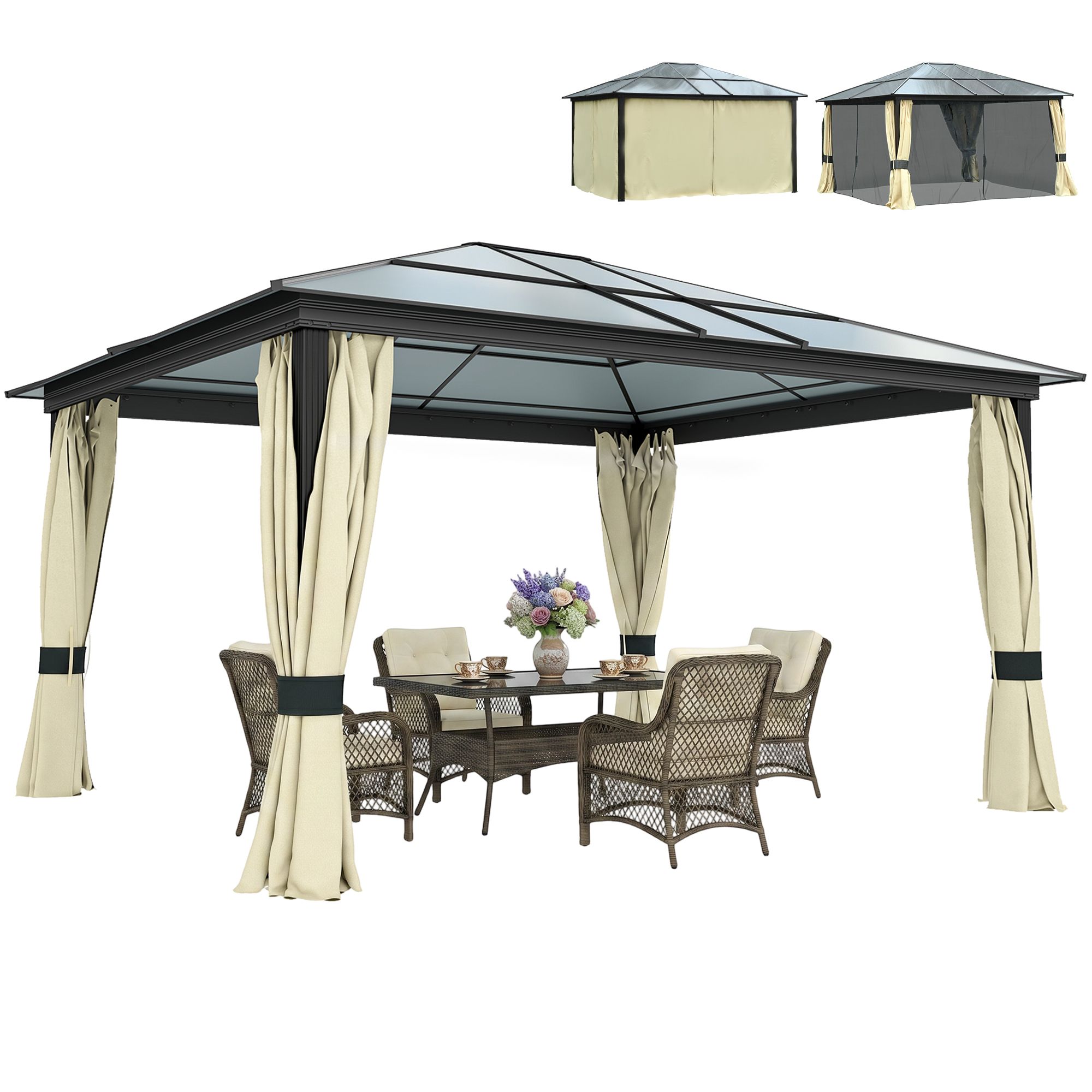 OUTSUNNY 4 x 3.6m Hardtop Gazebo Canopy with Roof & Aluminium Frame in Black 2