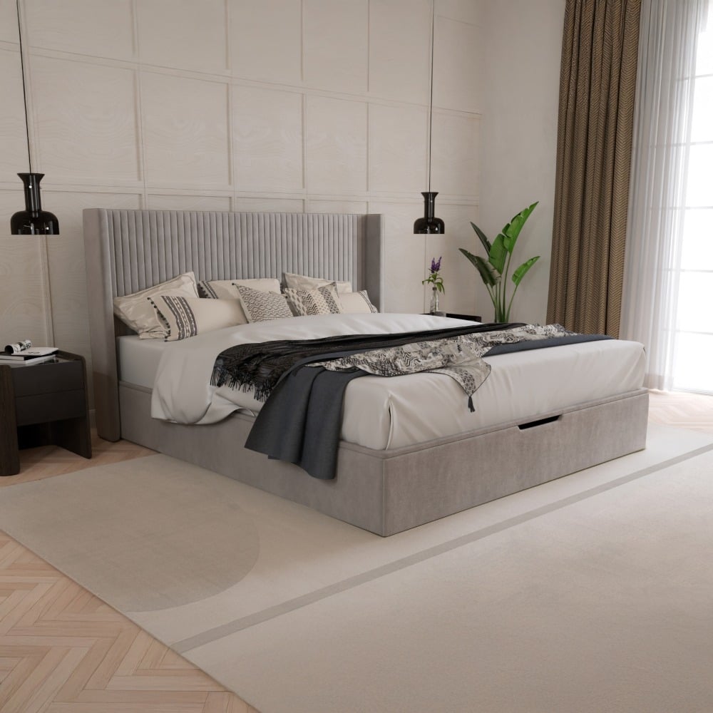 Hartley - Double - Winged Ottoman Storage Bed - Taupe - Fabric - 4ft6