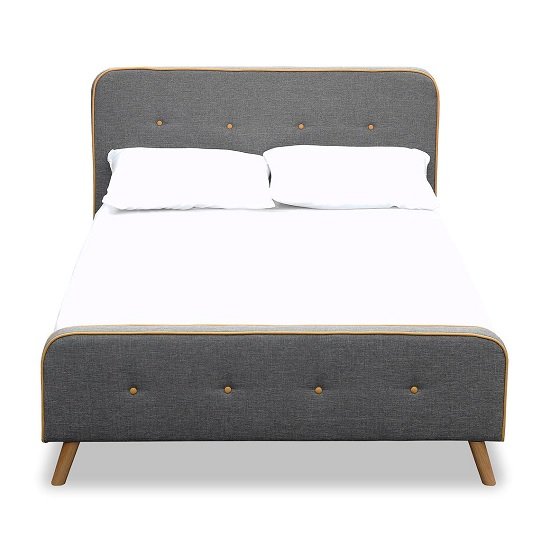 Danton Contemporary Double Bed In Grey With Wooden Legs