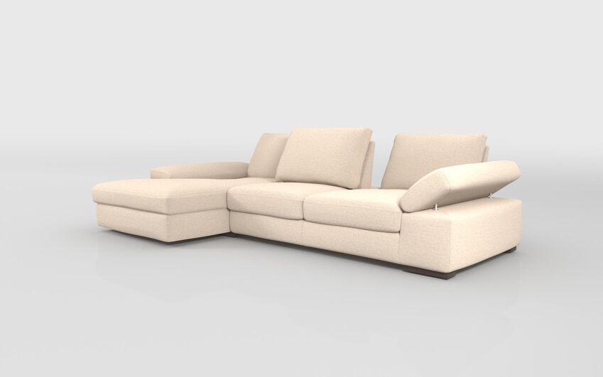 White Fabric Savazza 4 Seater Sofa with Adjustable Back Rest Left Hand Facing Lounger