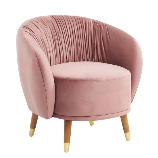 Kiona Blush Fabric Armchair In Pink With Oak Legs