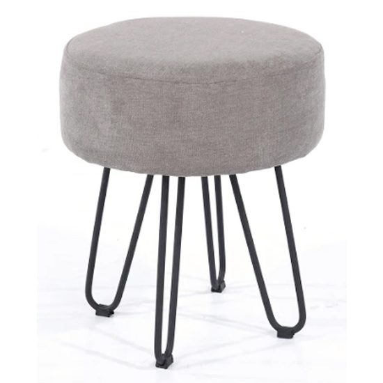 Arturo Round Fabric Stool In Grey With Metal Legs