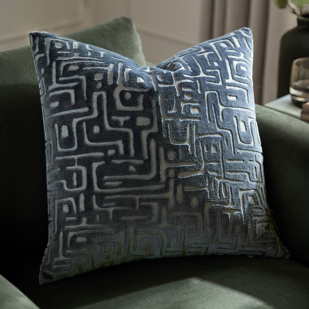 HOEM Soren Cut Velvet Abstract Cushion in Blue