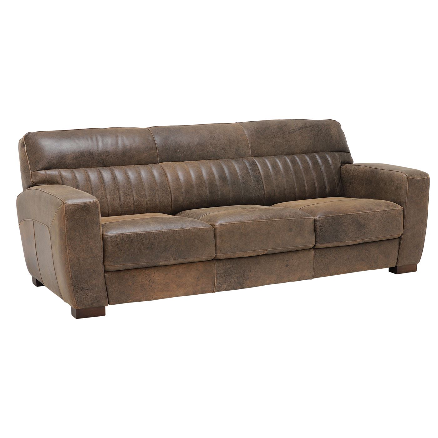 100% Textured Leather 3 Seater Sofa - Dark Brown - W222 x D102 x H86cm - Barker & Stonehouse