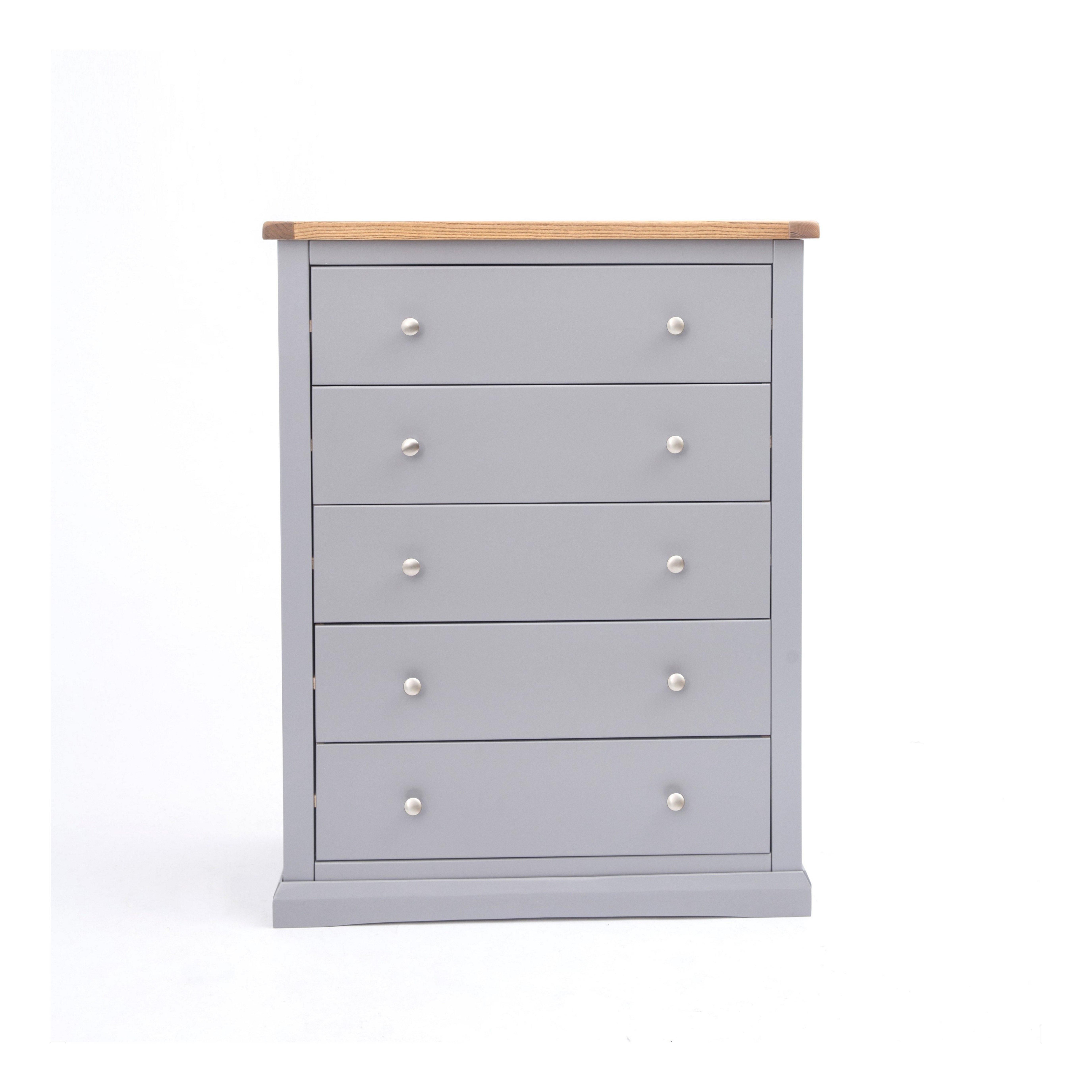 Cabinet Bits Rocca 5 Drawer Chest of Drawers Chrome Knob in Grey