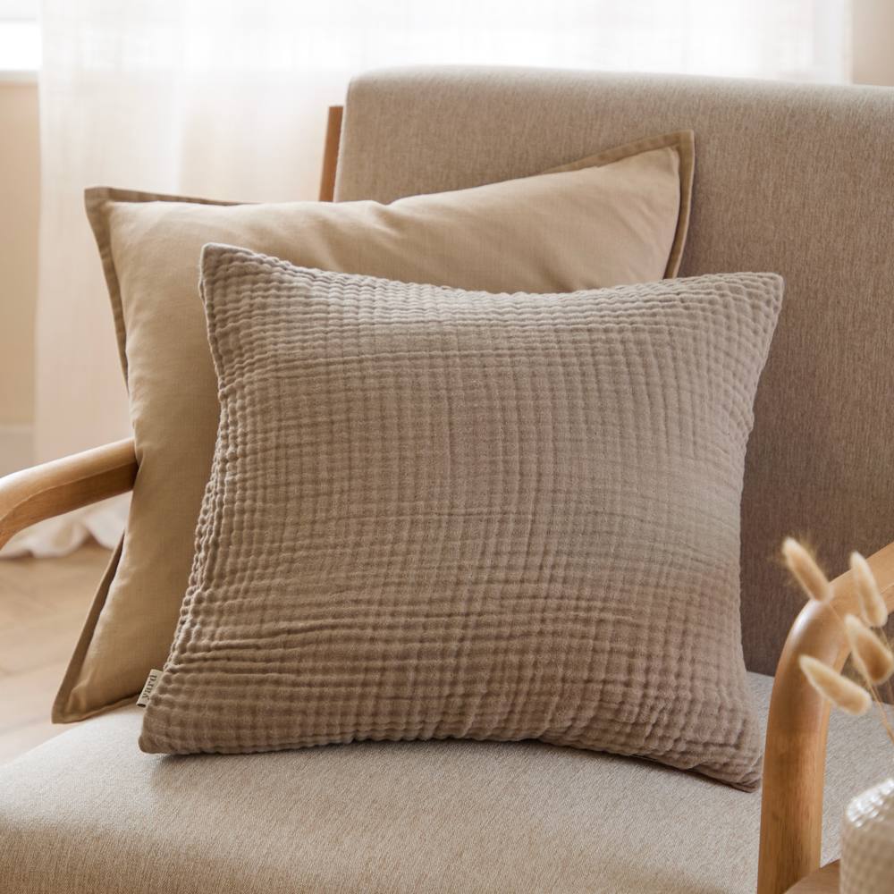 Yard Lark Muslin 100% Cotton Plain Cushion in Light Brown