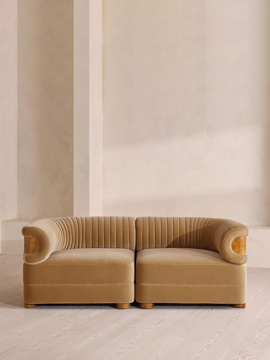 Caleb Modular Three Seater Sofa, Velvet, Camel, Dark Burl