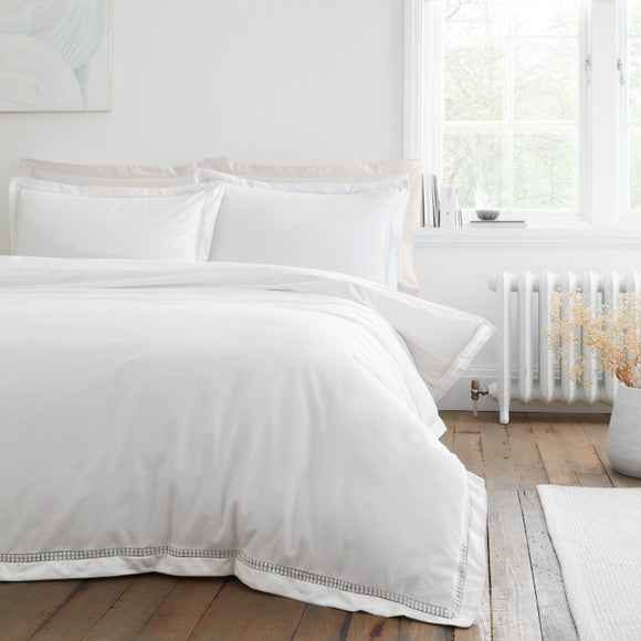 Bianca Oxford Lace Trim 200 Thread Count 100% Cotton Duvet Cover & Pillowcase Set
