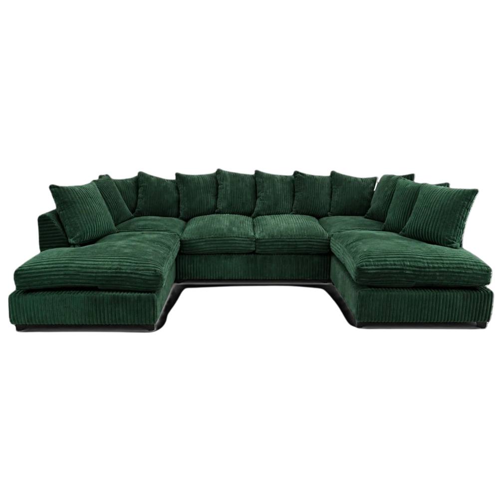 Bliss Furniture Jumbo Cord U Shaped Scatter Back Sofa in Green