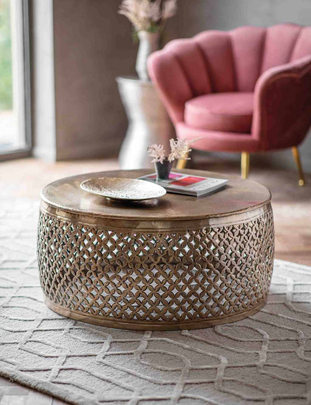 Gallery Direct Khalasar Round Metal Latticed Coffee Table Gold