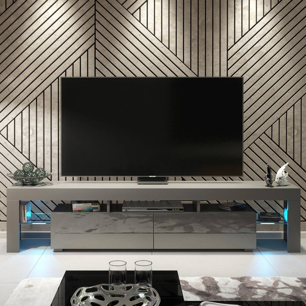 Creative Furniture Nova TV Unit 200cm - Dark Grey with Gloss Doors & LED Lights