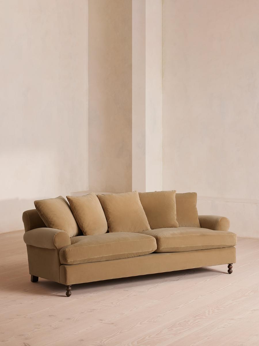 Audrey Three Seater Sofa, Velvet, Camel
