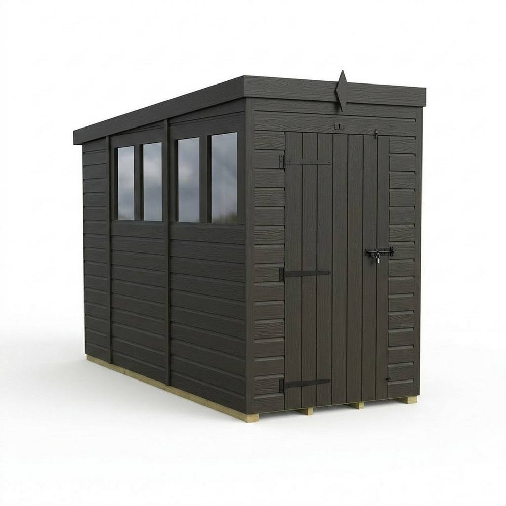 Buttercup Farm 4ft x 10ft Composite Pent Garden Shed Single Door With Windows - Grey