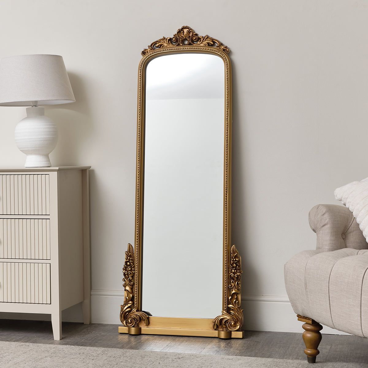 Melody Maison Large Tall Arch Antique Gold Ornate Mirror - 150cm X 60cm