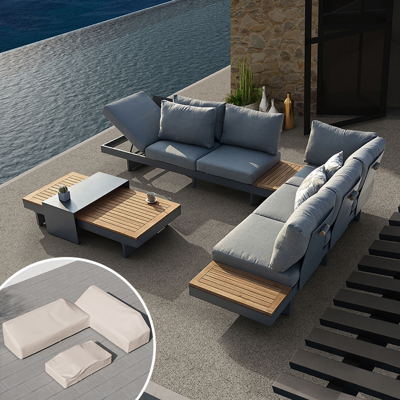 6 PCS Modular L-Shaped Garden Sectional Sofa Set with Covers Modern Yard & Patio Furniture for 6 Person in Dark Grey Cushion & Pillow Included