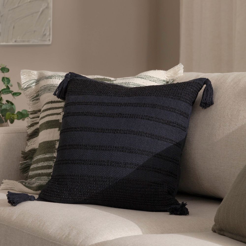Yard Larch Woven Tasselled Cushion in Black
