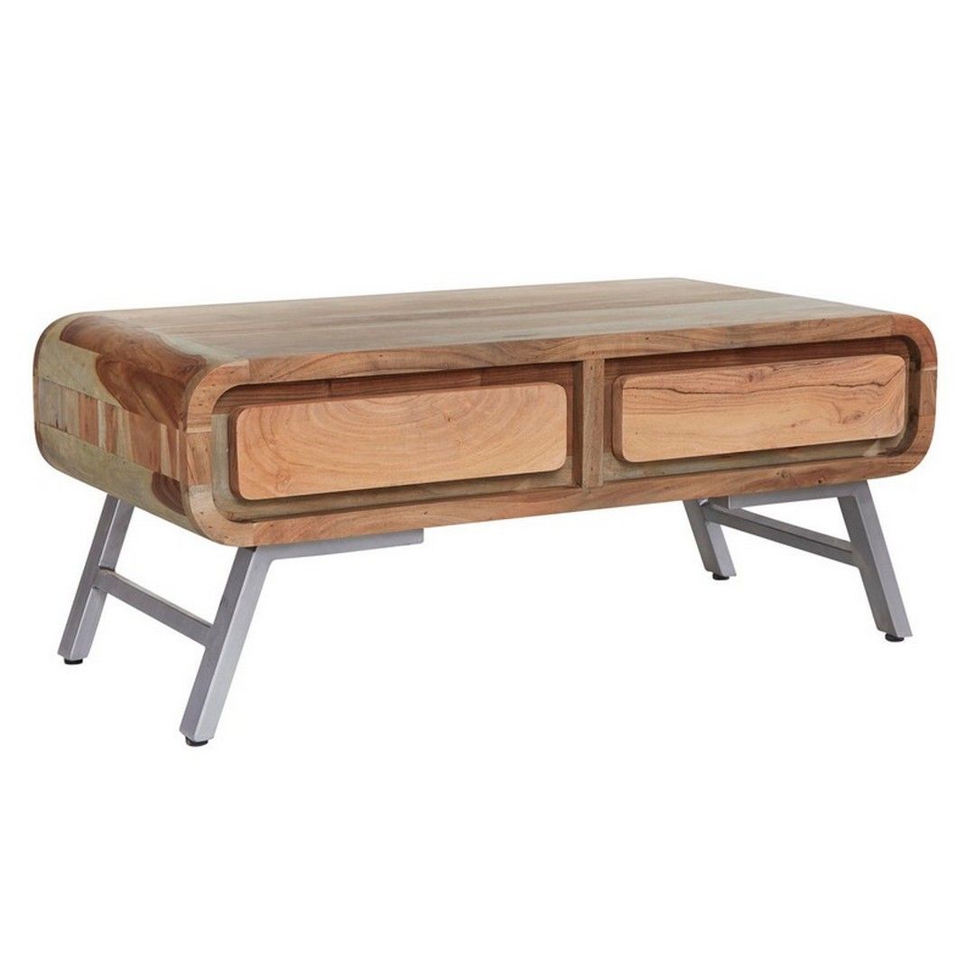 Indian Hub Aspen 2 Drawer Coffee Table - Metal/Wood - L55 x W110 x H45 cm in Brown