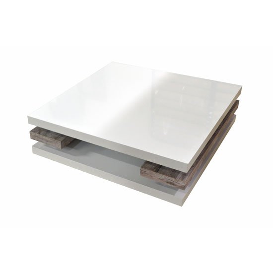 Crossana Coffee Table In White Gloss With Wooden Intermediaries