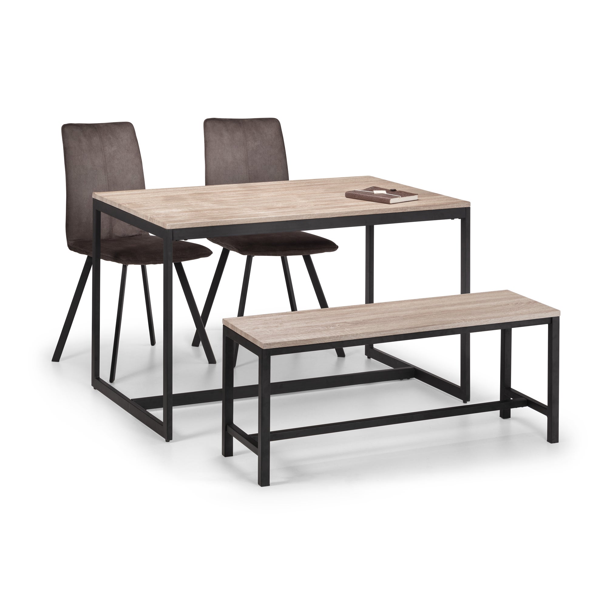 Tribeca 4 Seater Rectangular Dining Table with 2 Chairs and Bench, Black