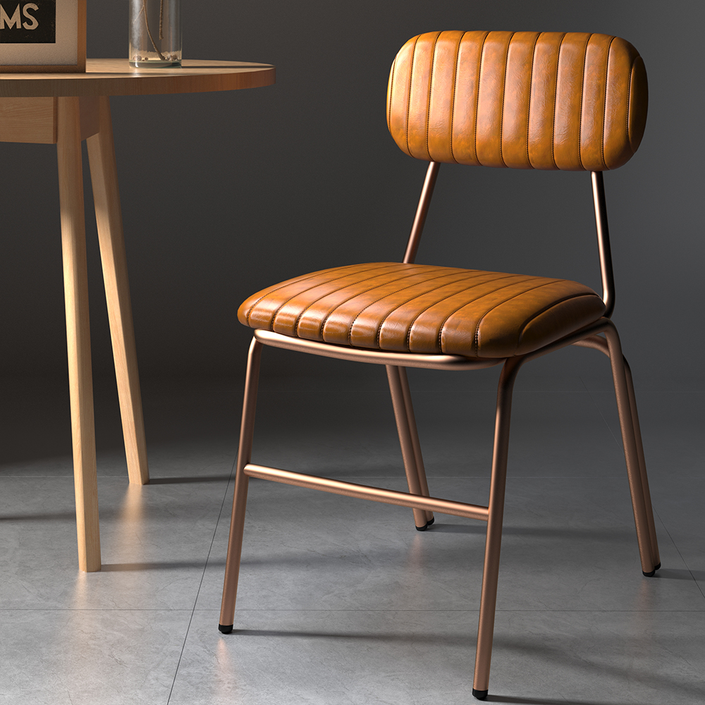 Modern Dining Chairs Faux Leather Upholstered Brown Metal Frame Set of 2 Dining Room Chairs
